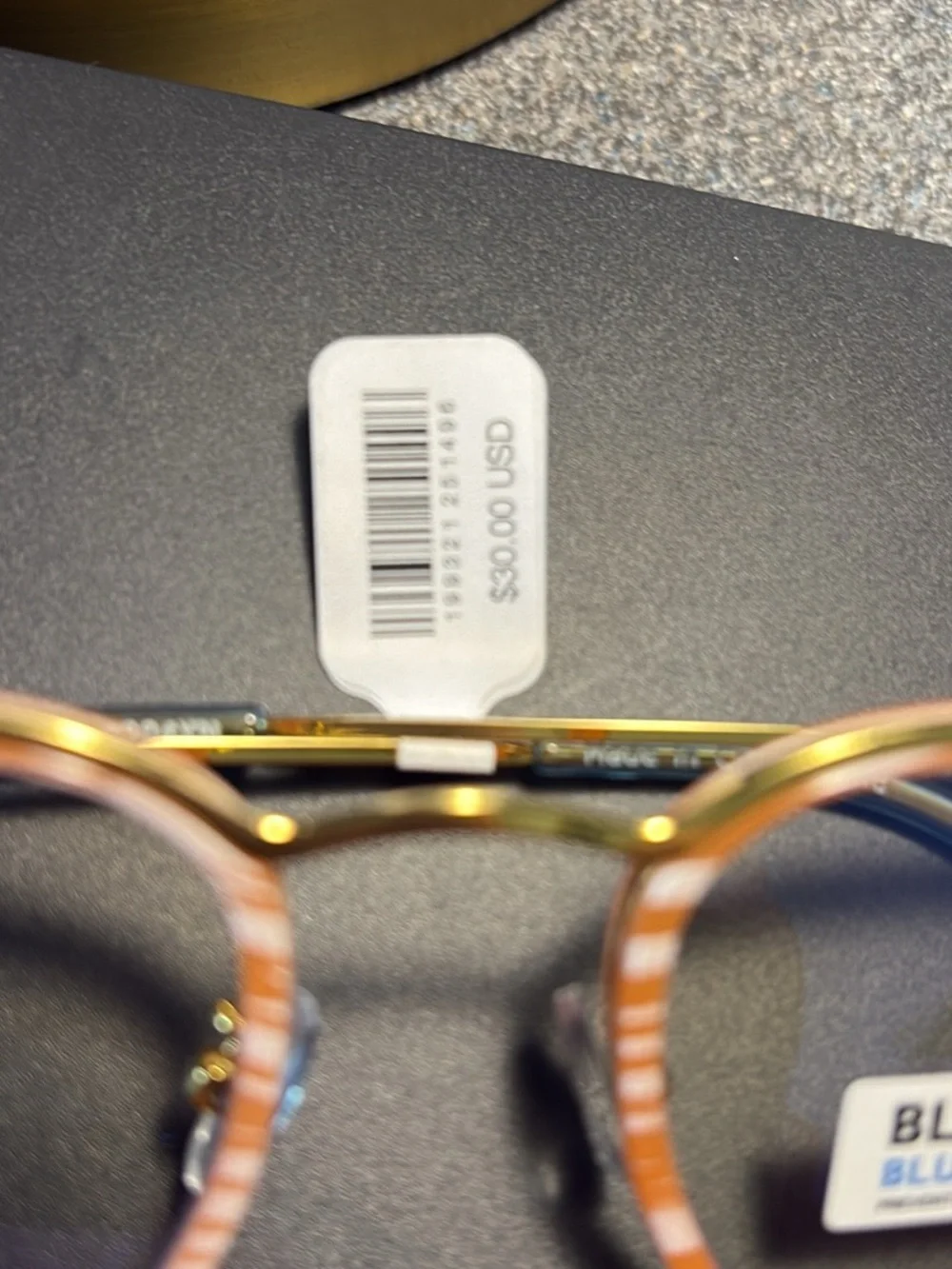 Free People Gold Frame Glasses with Orange Striped Rims
